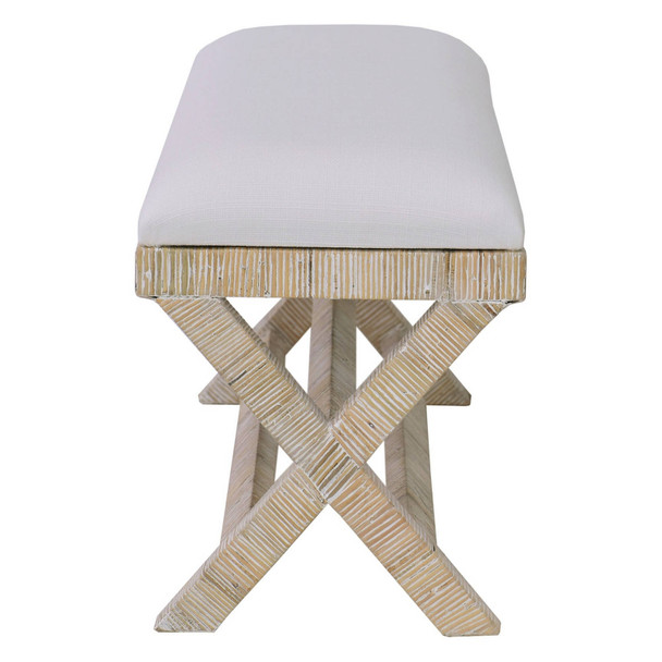 Renoir Rattan X Bench Medium - Rattan Natural / Arctic Fabric - Hand made Mid-Century Modern style Bedroom furniture