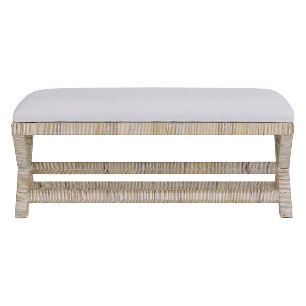 Renoir Rattan X Bench Medium - Rattan Natural / Arctic Fabric - Contemporary style