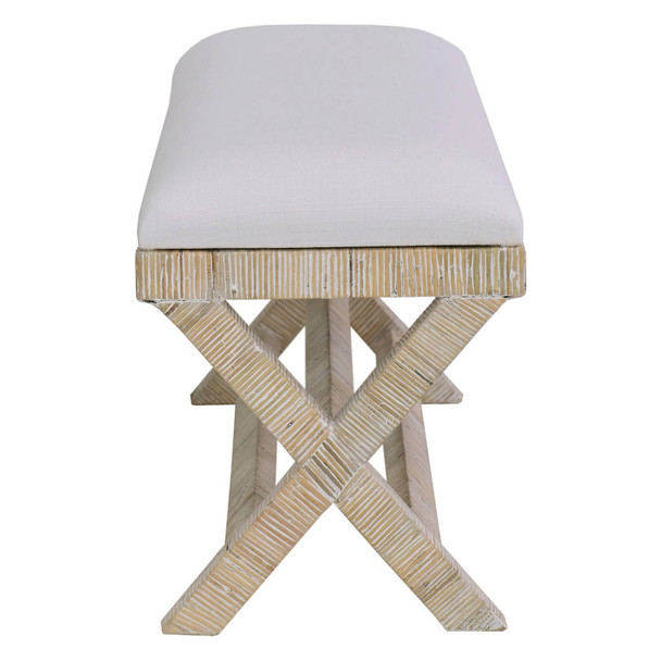 Renoir Rattan X Bench Medium - Rattan Natural / Arctic Fabric - Hand made Bedroom furniture
