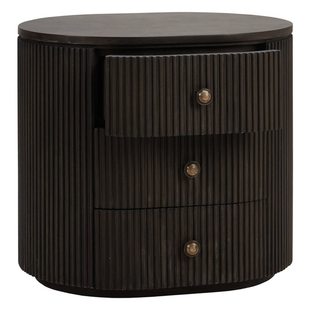 Kraton Oval Bedside Table - Grey Oak Bedroom Furniture - 28407GYO
