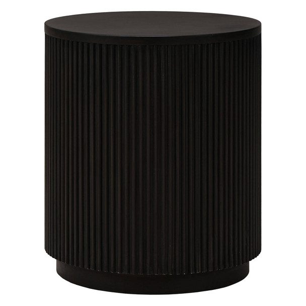 Kraton Small Round Bedside Table - Grey Oak - Hand made Mid-Century Modern style Bedroom furniture