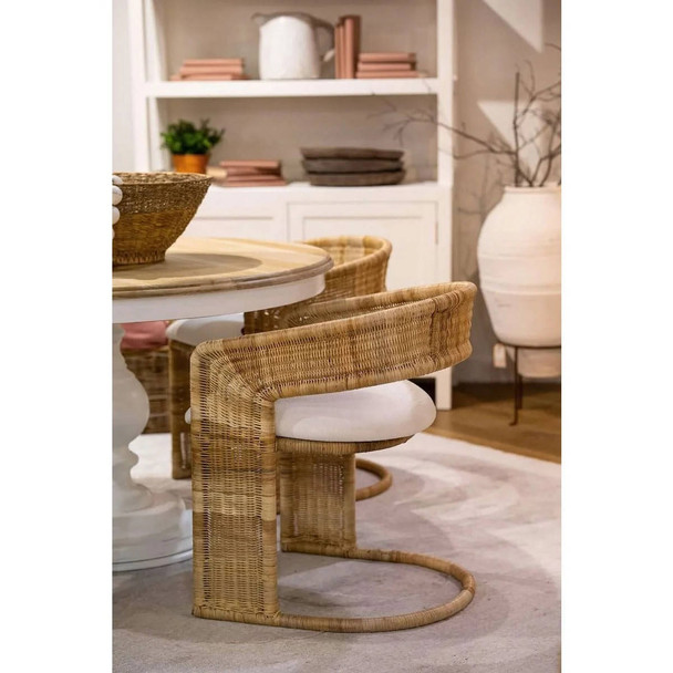 Hampton Rattan Dining Chair - Rattan Natural / Arctic Fabric - Sale on Coastal style Dining Room furniture