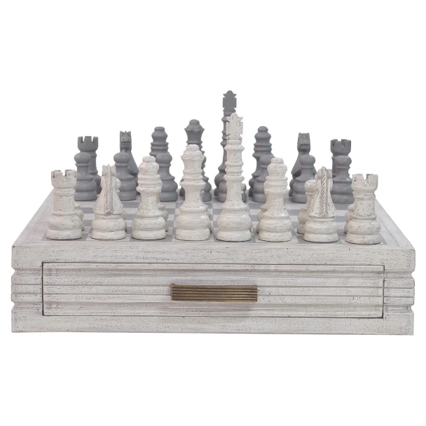 Anna Chess Set - Off White/ Grey  - Traditional style