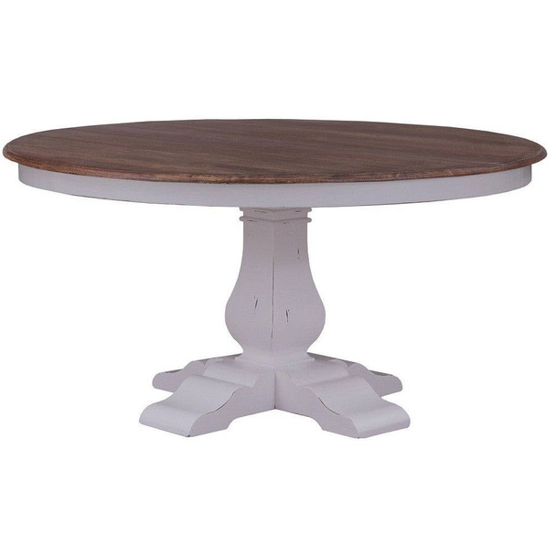 Miniature Round Trestle Table (Cheese Board) - White/ Antique French Oak - French Provincial style