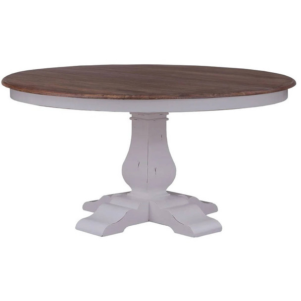 Miniature Round Trestle Table (Cheese Board) - White/ Antique French Oak - French Provincial style