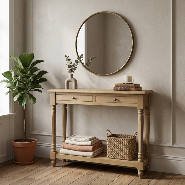 Livorno Console Table Natural Oak (MLW5840-CN) ROOM SETTING W5840-CN