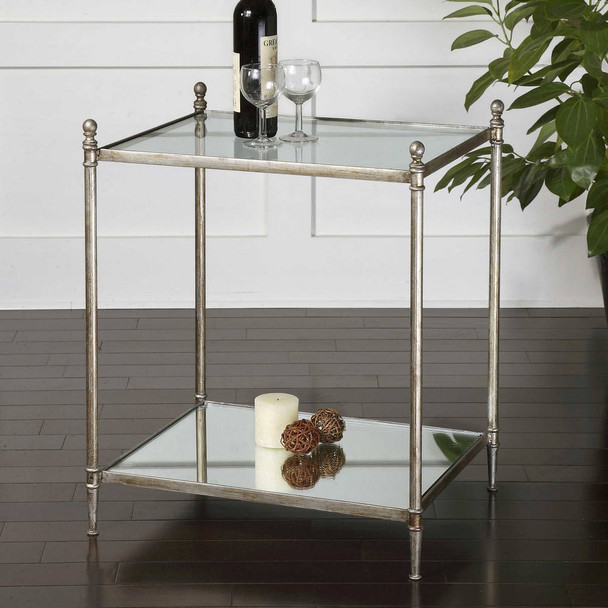 Gannon Mirrored Glass End Table - Size: 69H x 57W x 46D (cm) - Mid-Century Modern style