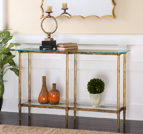 Elenio Glass Console Table - Size: 82H x 137W x 31D (cm) - Coastal style Elenio Glass Console Table - Size: 82H x 137W x 31D (cm) - Coastal style