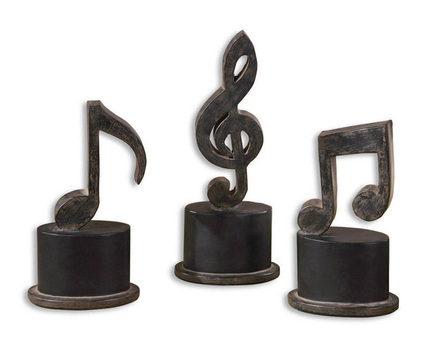 Music Notes Metal Figurines - Set/3 Mid-Century Modern style Sculpture Decor