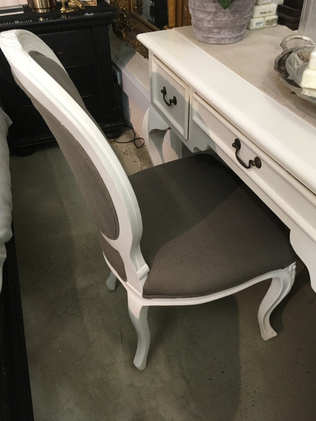 French Cabriole Dining Chair - White Light Distressed / Taupe Linen - Solid Timber French Provincial style Dining Room furniture