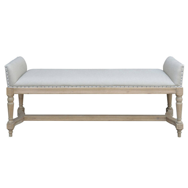 Francesca Bedend Bench w/Arms - Weathered Oak/Linen - French Provincial style