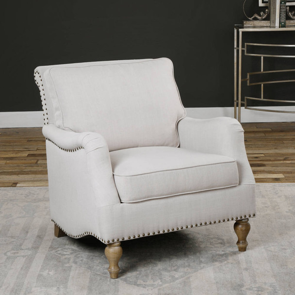 Armstead Antique White Armchair - Size: 85H x 80W x 92D (cm) - Mid-Century Modern style