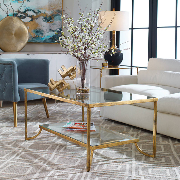 Katina Gold Leaf Coffee Table - Size: 53H x 118W x 72D (cm) - Mid-Century Modern style Katina Gold Leaf Coffee Table - Size: 53H x 118W x 72D (cm) - Mid-Century Modern style