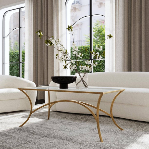 Alayna Gold Coffee Table - Size: 50H x 122W x 61D (cm) - Mid-Century Modern style
