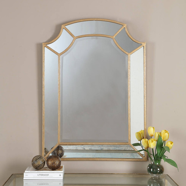 Francoli Gold Arch Mirror - Size: 111H x 81W x 3D (cm) - Mid-Century Modern style