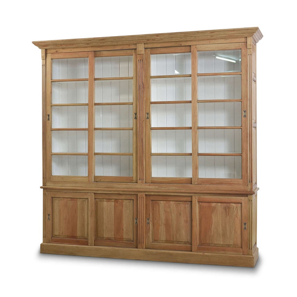 Hudson Tall Bookcase w/ Sliding Doors - Size: 252H x 265W x 51D (cm) - Hamptons style