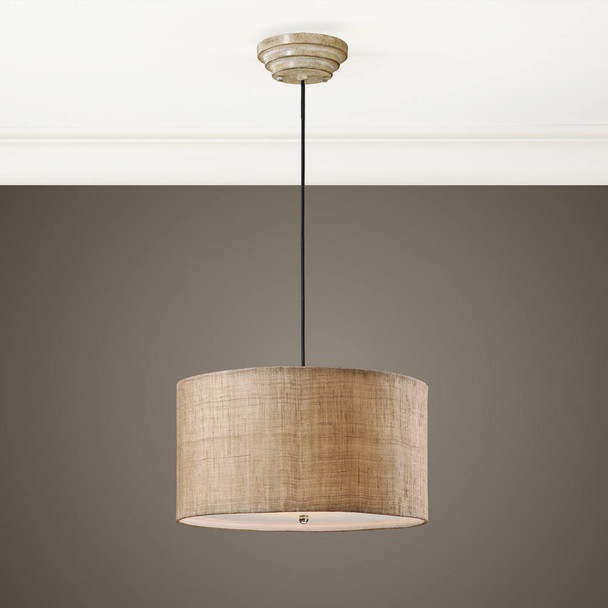 Dafina 3 Light Burlap Drum Pendant - Size: 31H x 56W x 56D (cm) - Mid-Century Modern style