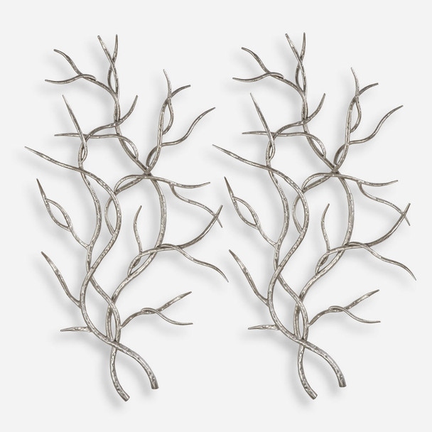 Silver Branches Wall Art S/2 Mid-Century style Wall Decor