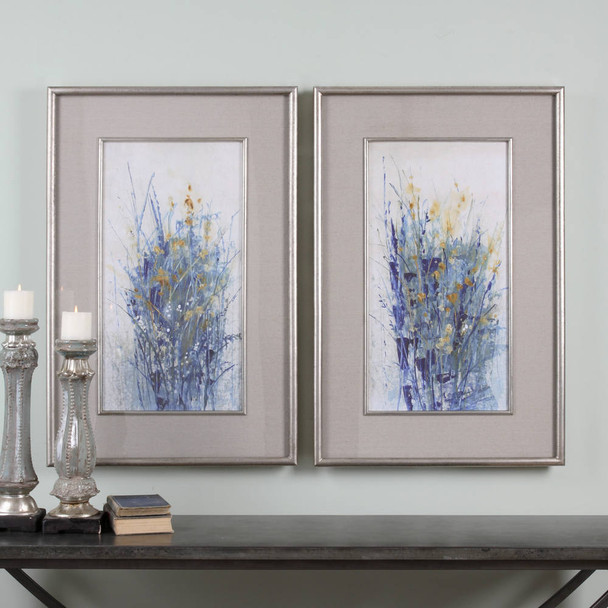 Indigo Florals Framed Art S/2 - Size: 105H x 70W x 4D (cm) - Coastal style