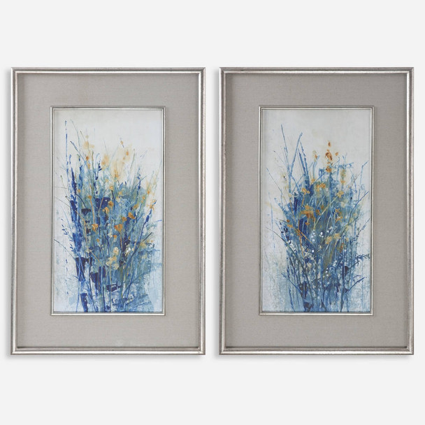 Indigo Florals Framed Art S/2 Coastal style Print Decor