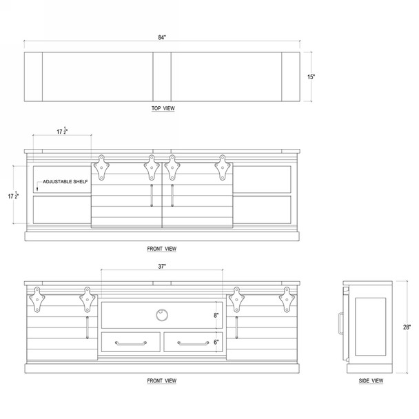 Sonoma Narrow Media Console 210cm - Sale on Barn Style style Living Room furniture