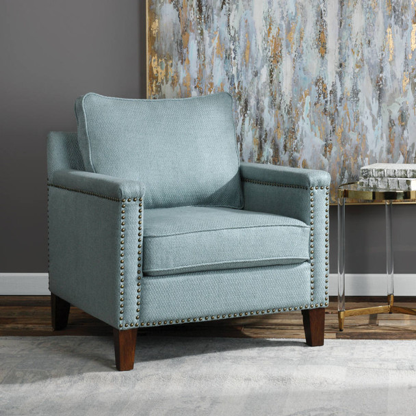 Charlotta Sea Mist Accent Chair - Size: 86H x 79W x 91D (cm) - Mid-Century Modern style
