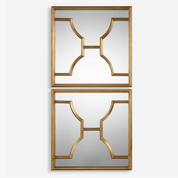 Misa Gold Square Mirrors S/2 Mid-Century Modern style Wall Mirror Decor