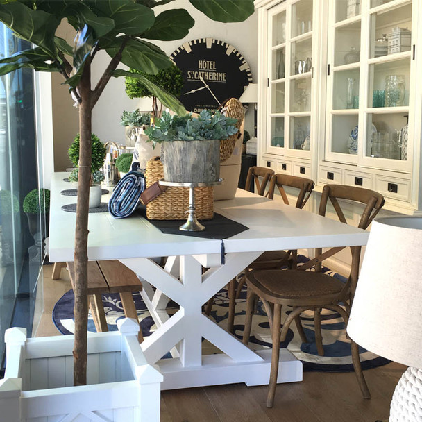 Hamptons X-Base Dining Table 3m - Architectural White / Light Distressed - Size: 76H x 305W x 120D (cm) - French Provincial style Hamptons X-Base Dining Table 3m - Architectural White / Light Distressed - Size: 76H x 305W x 120D (cm) - French Provincial style