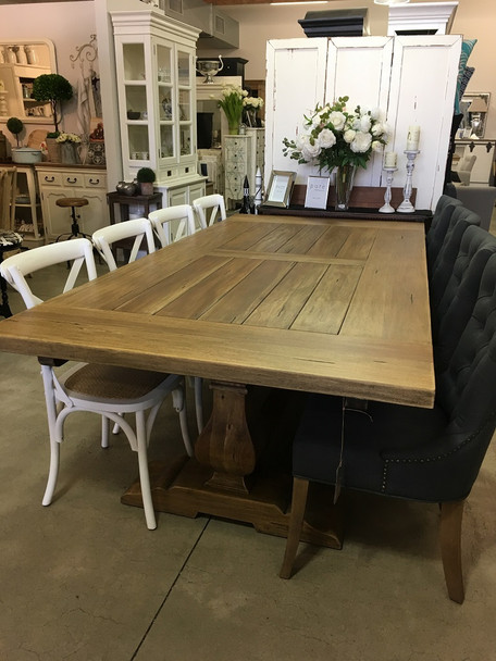 Provincial Trestle Dining Table 240x120cm - Antique French Oak - Size: 76H x 244W x 120D (cm) - French Provincial style Provincial Trestle Dining Table 240x120cm - Antique French Oak - Size: 76H x 244W x 120D (cm) - French Provincial style