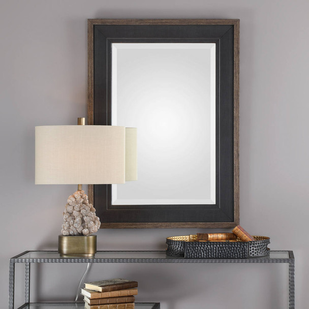 Staveley Rustic Black Mirror - Size: 107H x 76W x 3D (cm) - Mid-Century Modern style
