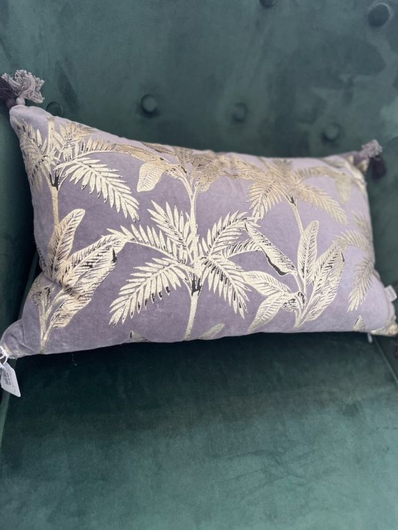 Tropic Palm Tassel Cushion - Grey 