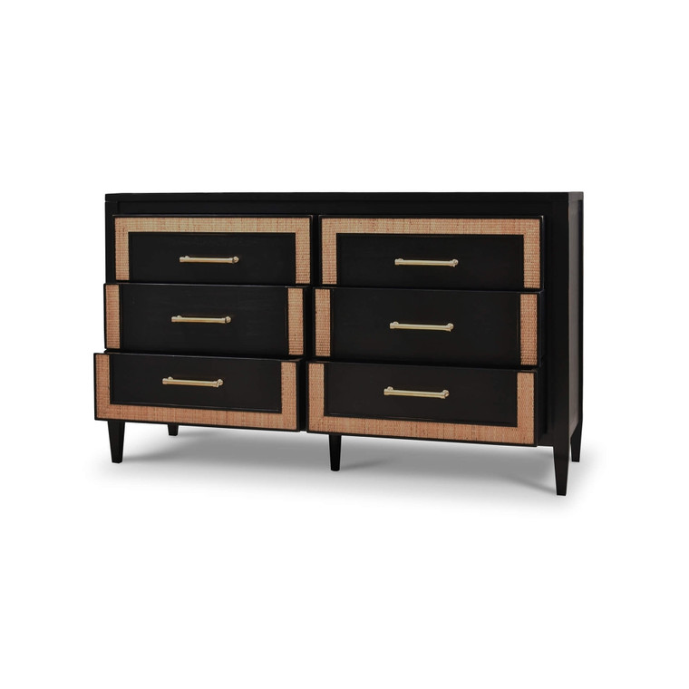 Belgravia 6 Drawer Dresser w/ Rattan - Size: 99H x 162W x 53D (cm)
