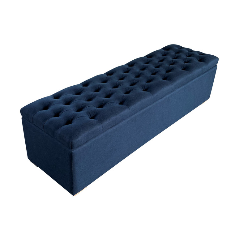 Marquis Tufted Bed Chest - Navy Blue Linen