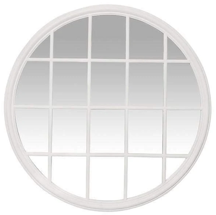 Hamptons Paned Round Mirror - White