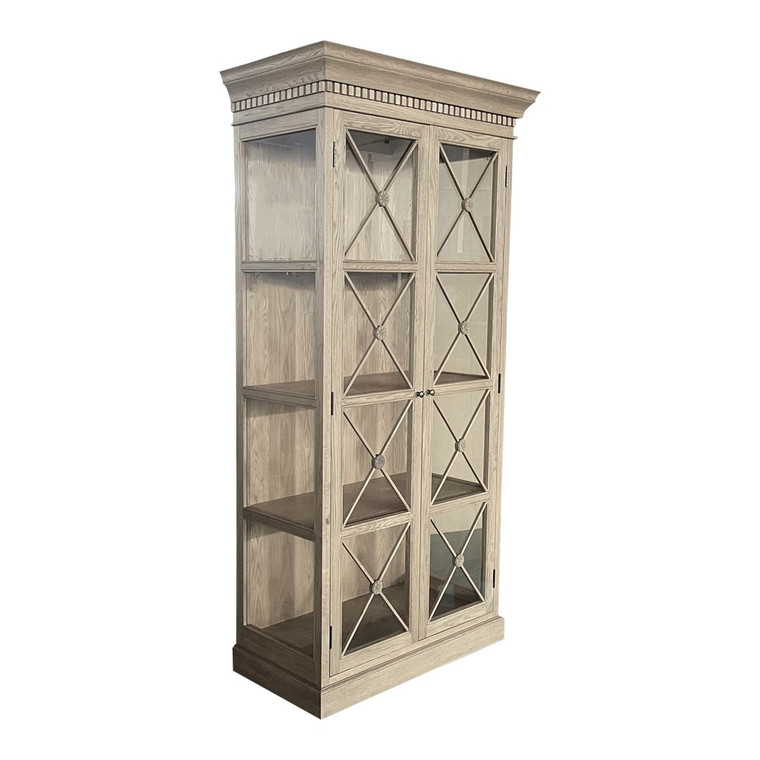 French Cross Provincial Display Cabinet Weathered Oak - Varroville - W5809-105