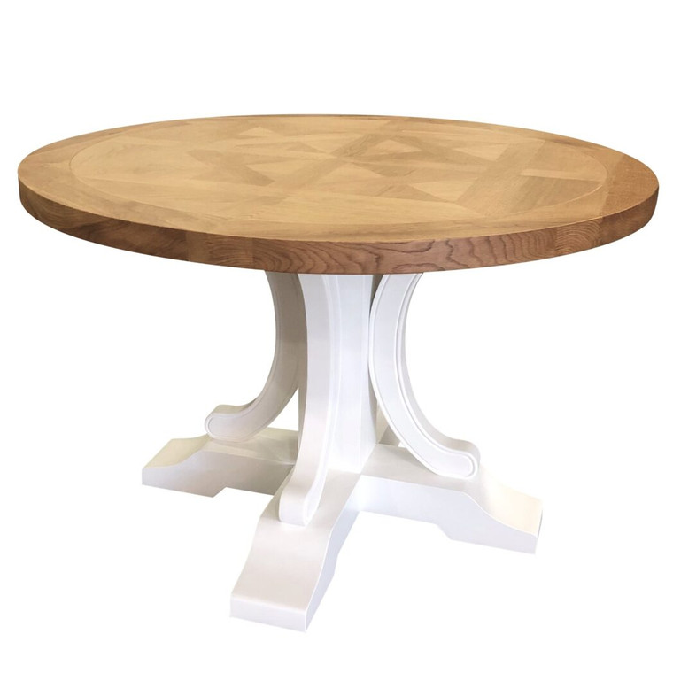 Belfast Round Parquetry Dining Table 150cm - Natural Oak /White