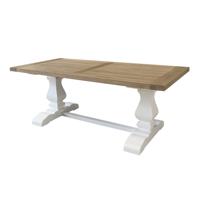 Hamptons Long Island Trestle 200cm Dining Table - Weathered Oak/White 