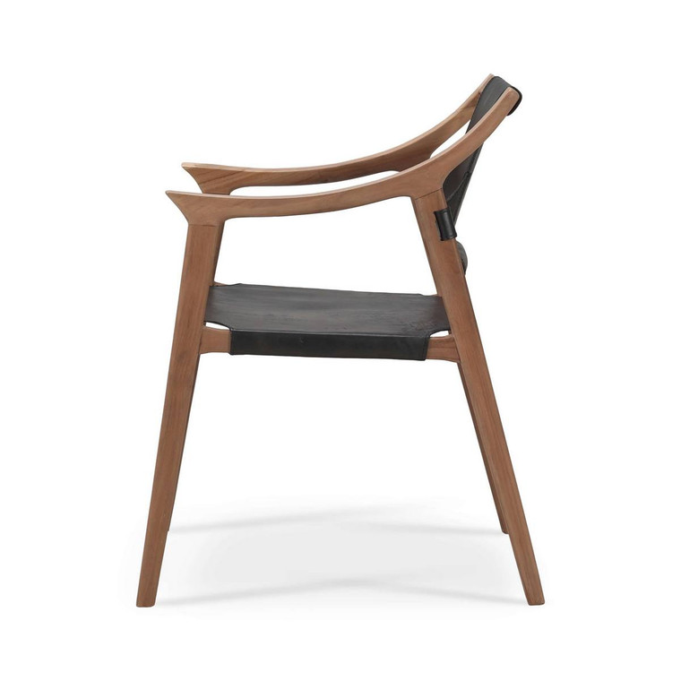 Riviera Leather Dining Chair - Teak Natural, Black Leather - Mid-Century, Scandinavian