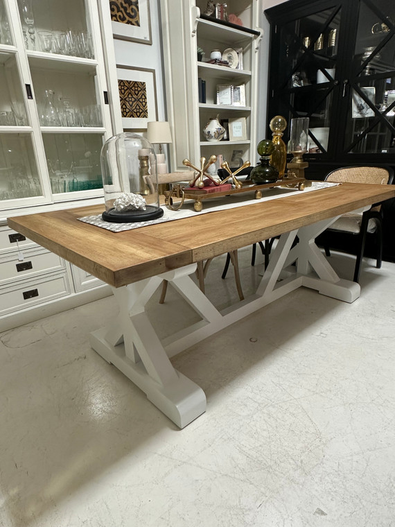 X Base Table - White Base, Antique French Oak Top