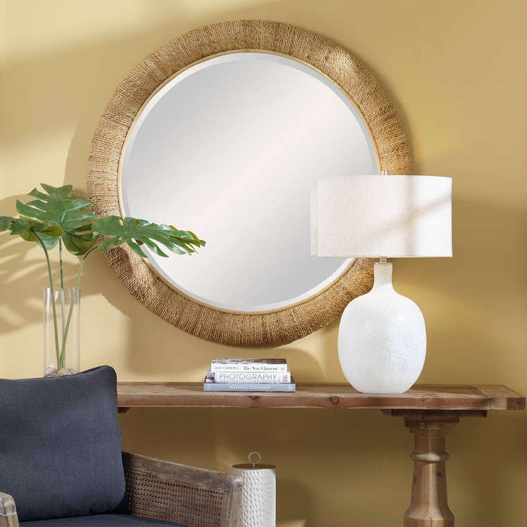 Mariner Natural Round Mirror - Size: 119H x 119W x 9D (cm) - Contemporary style