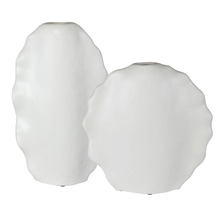 Ruffled Feathers Modern White Vases S/2 - Size: 51H x 30W x 13D (cm)