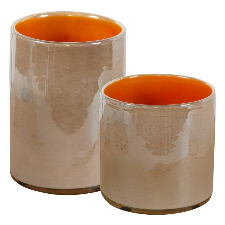 Tangelo Beige Orange Vases, S/2 - Size: 20.3H x 15.2W x 15.2D (cm)