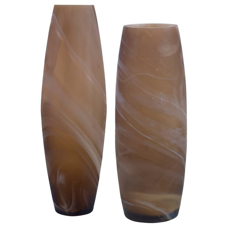 Delicate Swirl Caramel Glass Vases Set/2 - Size: 43H x 13W x 13D (cm)