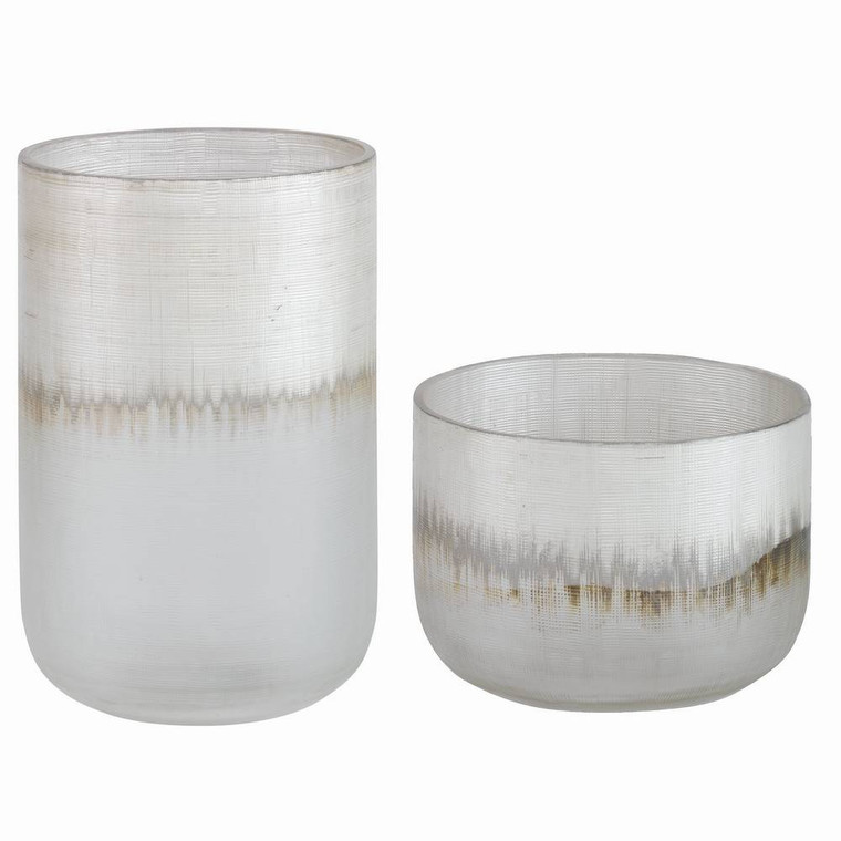 Frost Silver Drip Glass Vases Set/2 - Size: 23H x 15W x 15D (cm)