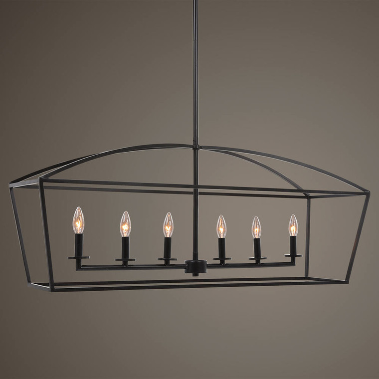 Clayton 6 Light Linear Chandelier - Size: 44H x 107W x 33D (cm) - Contemporary style