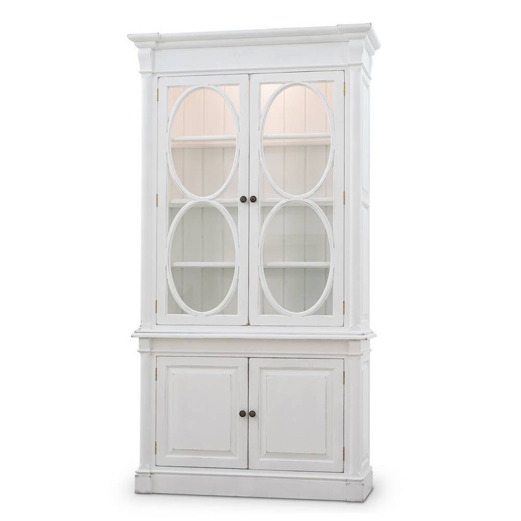 Fiona 4 Door Display Cabinet w/ Glass Shelves and LED Lights - Size: 244H x 130W x 49D (cm) - Mid-Century style Dining Room furniture
