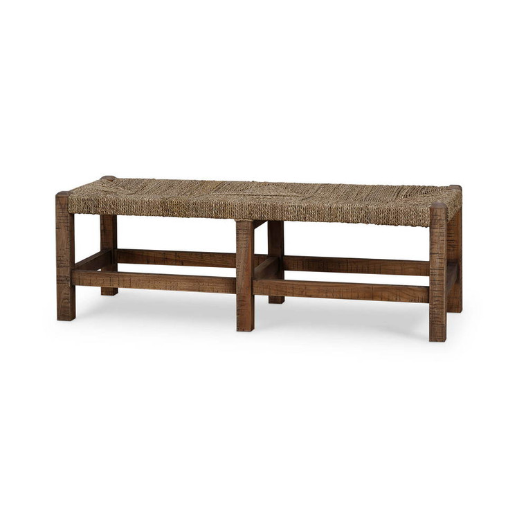 Tuscan Teak Bench w/ Sea Grass Seat - Craftsman style Bedroom furniture