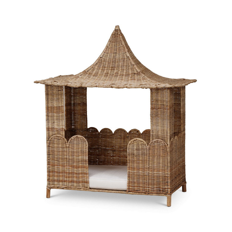 Scalloped Rattan Dog Bed - Size: 90H x 73W x 53D (cm) - Boho style Bedroom furniture
