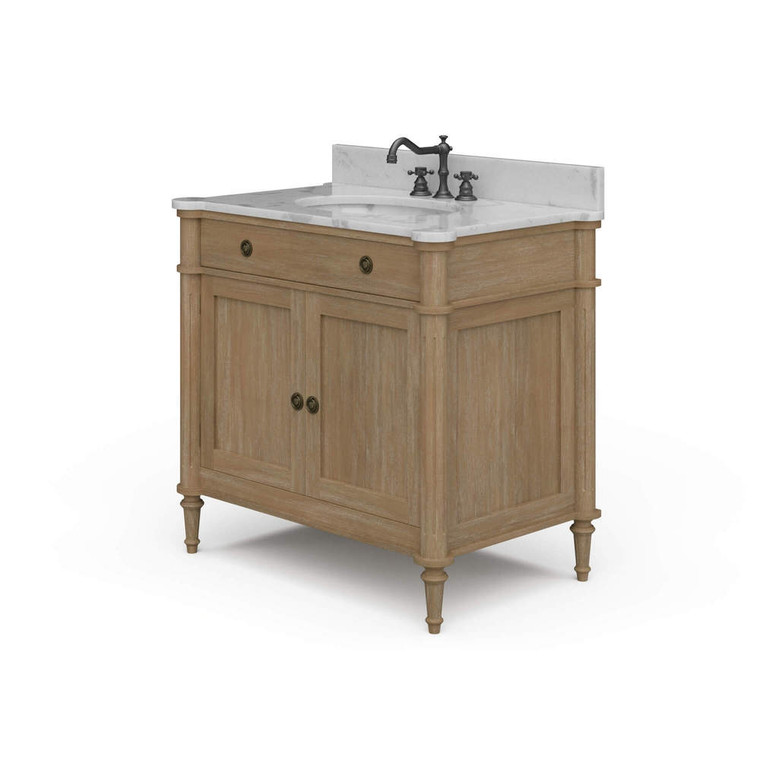 Kelly Single Vanity w/ Sink & Marble Top - Size: 96H x 91W x 59D (cm) - Art Deco style Bath & Laundry furniture