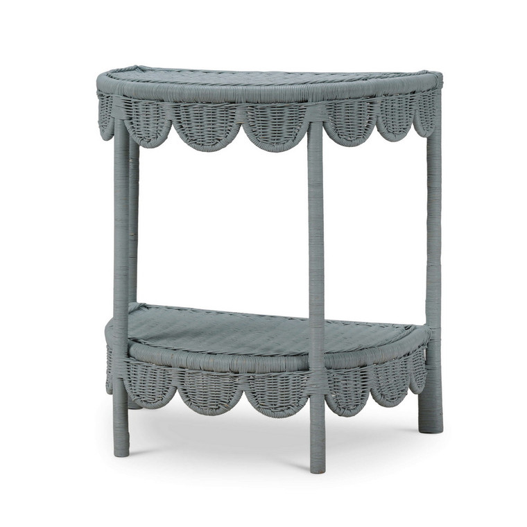 Scalloped Half Round Rattan Side Table - Size: 79H x 69W x 46D (cm) - Boho style Living Room furniture